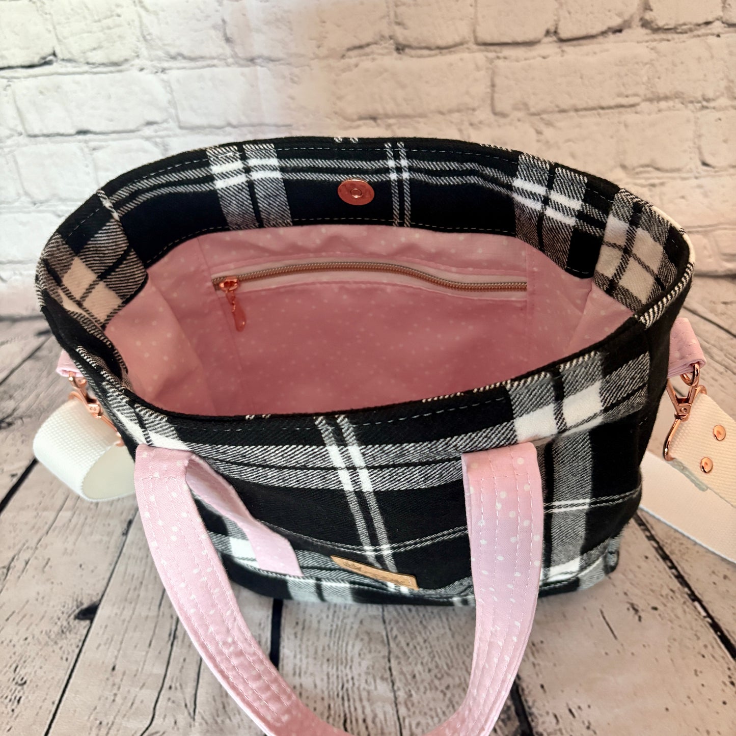 Black & White Plaid Get It Gurl Crossbody Tote