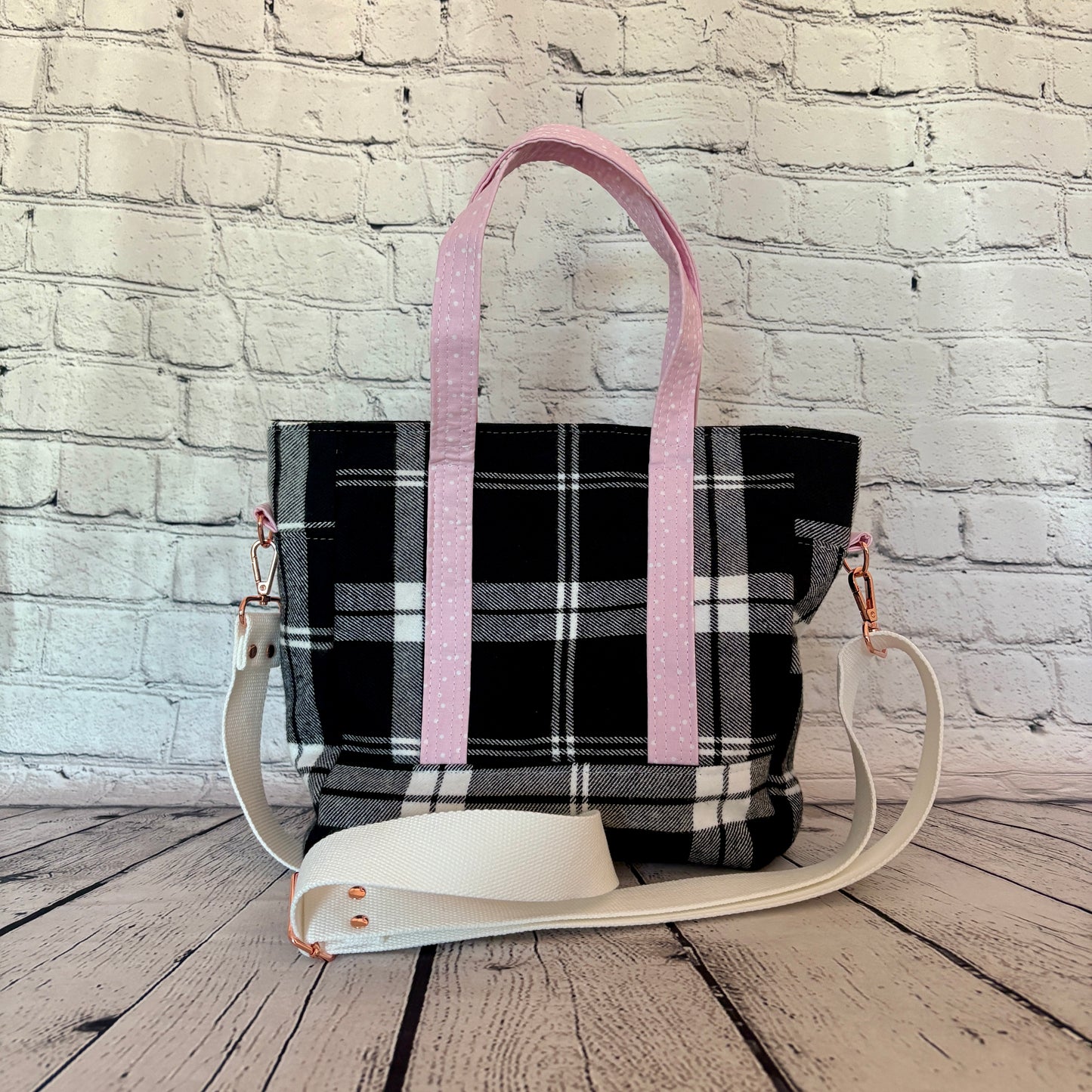Black & White Plaid Get It Gurl Crossbody Tote