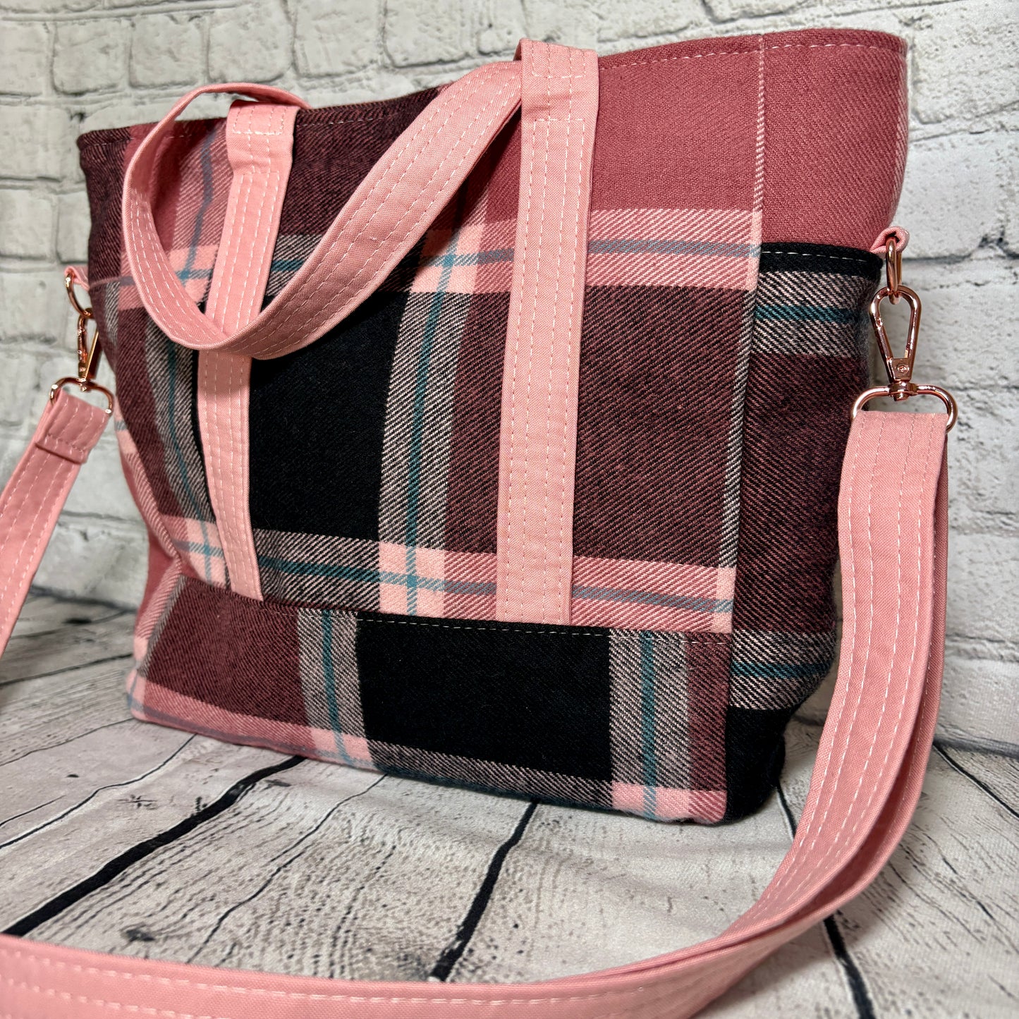 Pink & Teal Plaid Get It Gurl Crossbody Tote