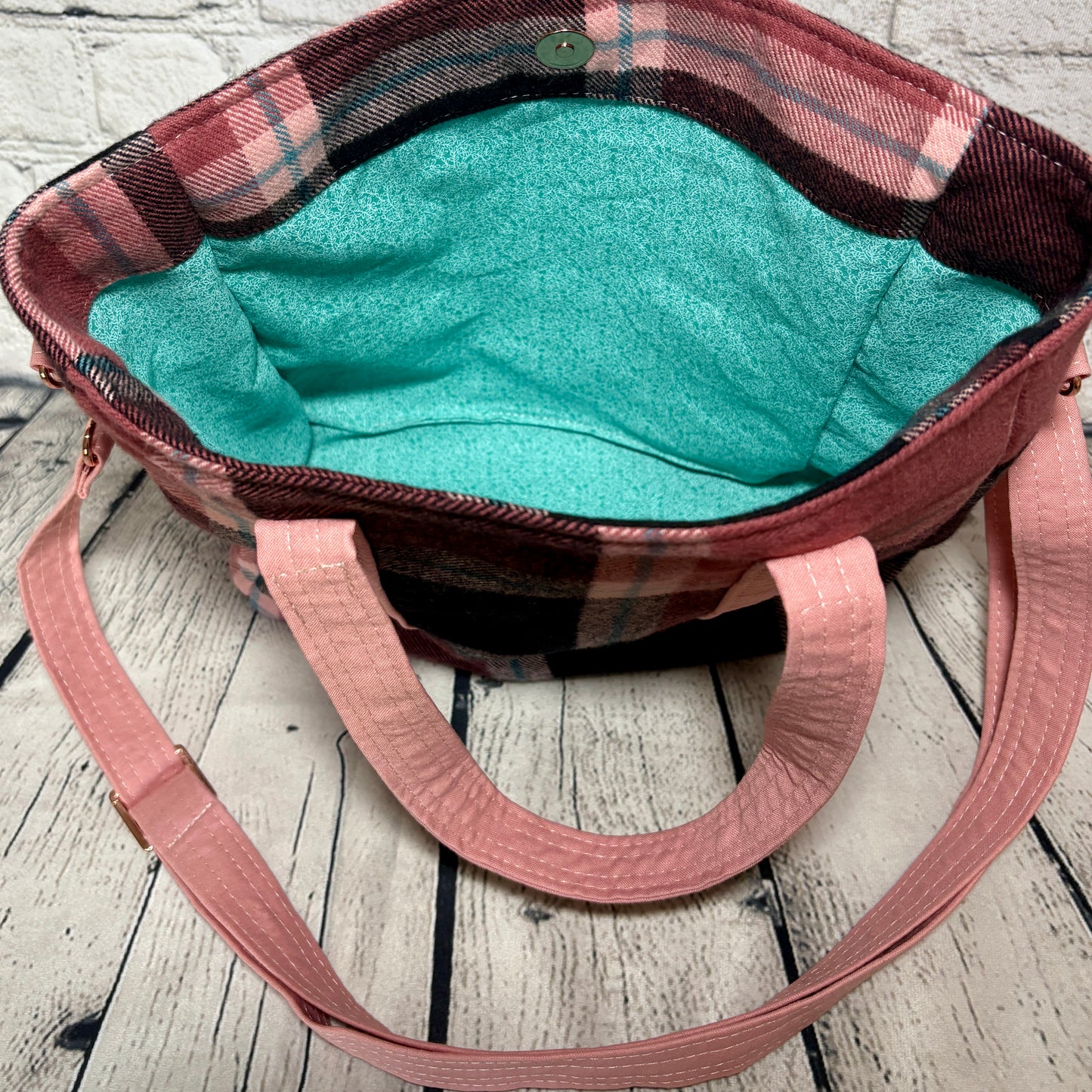 Pink & Teal Plaid Get It Gurl Crossbody Tote