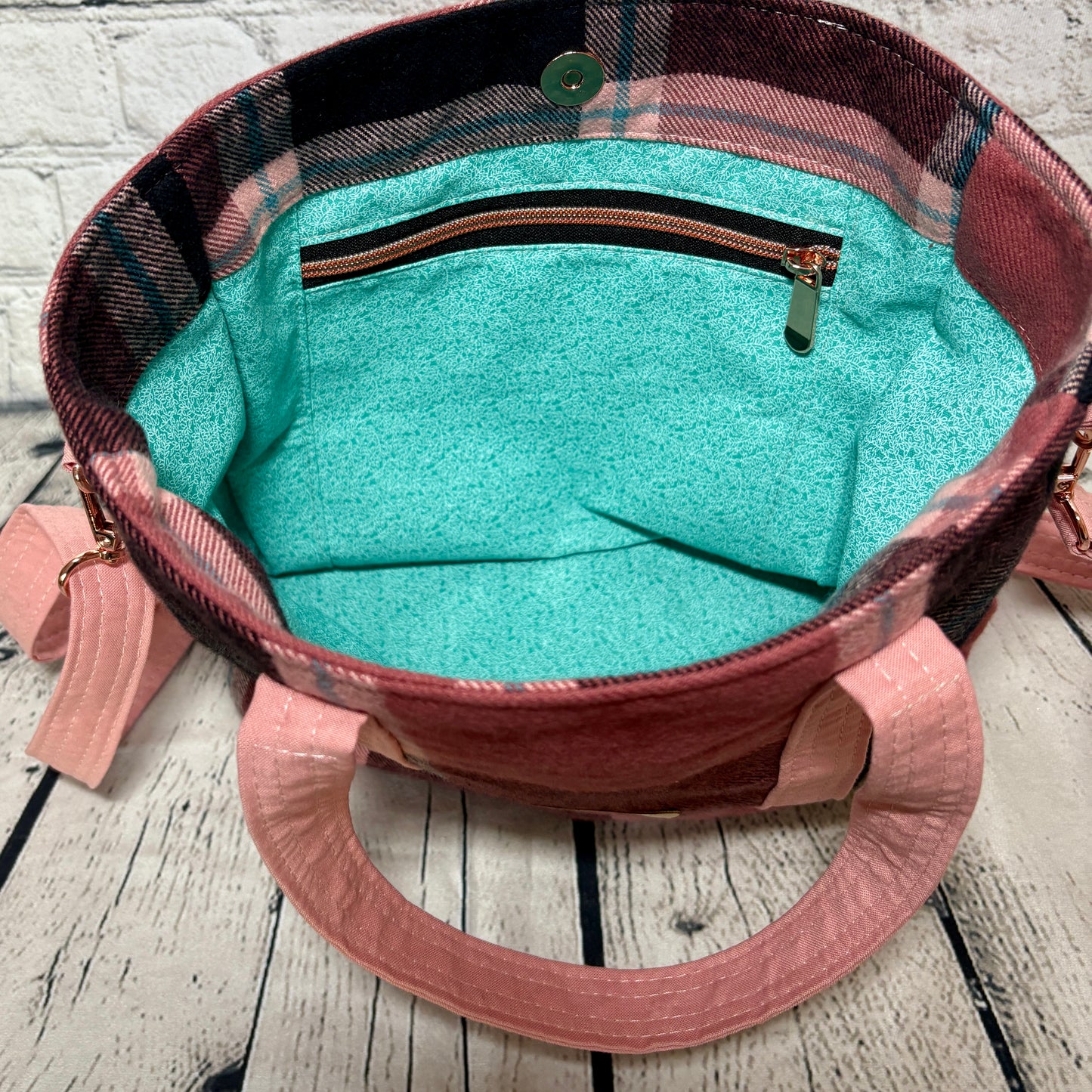 Pink & Teal Plaid Get It Gurl Crossbody Tote