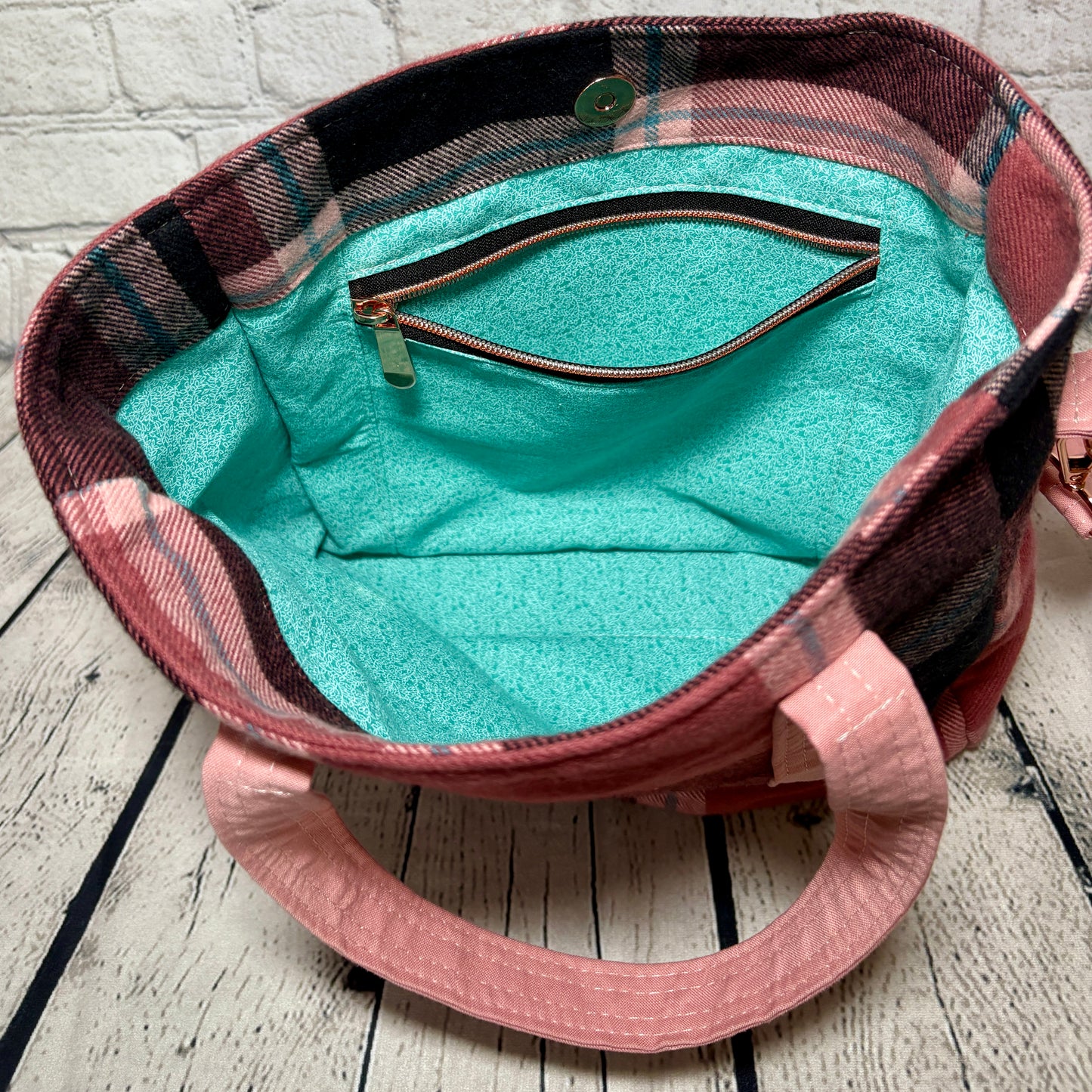 Pink & Teal Plaid Get It Gurl Crossbody Tote