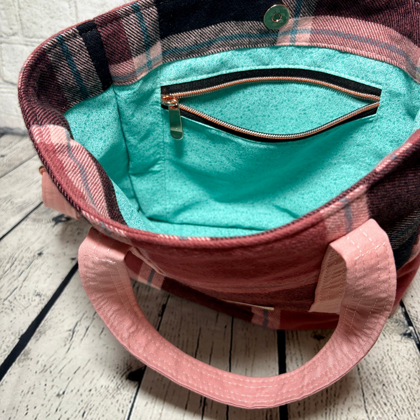 Pink & Teal Plaid Get It Gurl Crossbody Tote