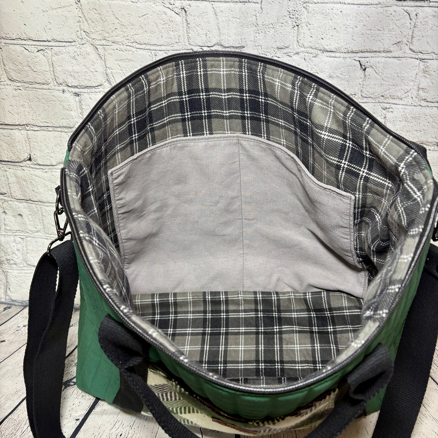 Hunter Plaid Quilted Oxbow Tote