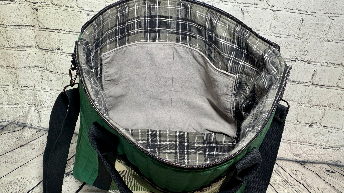 Hunter Plaid Quilted Oxbow Tote