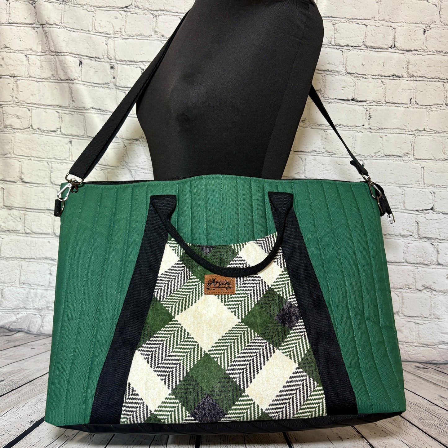 Hunter Plaid Quilted Oxbow Tote