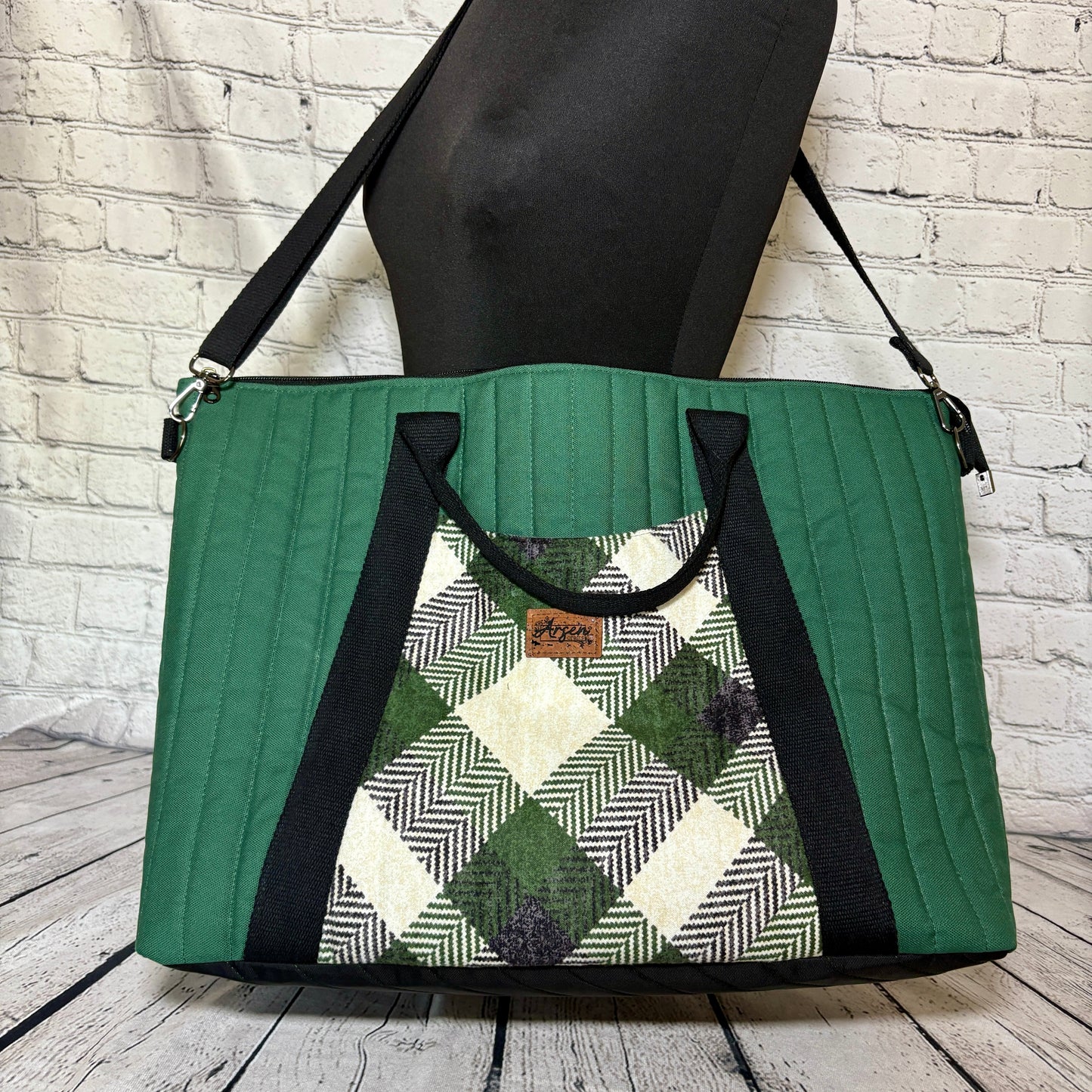 Hunter Plaid Quilted Oxbow Tote