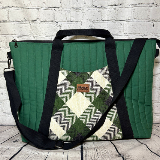 Hunter Plaid Quilted Oxbow Tote