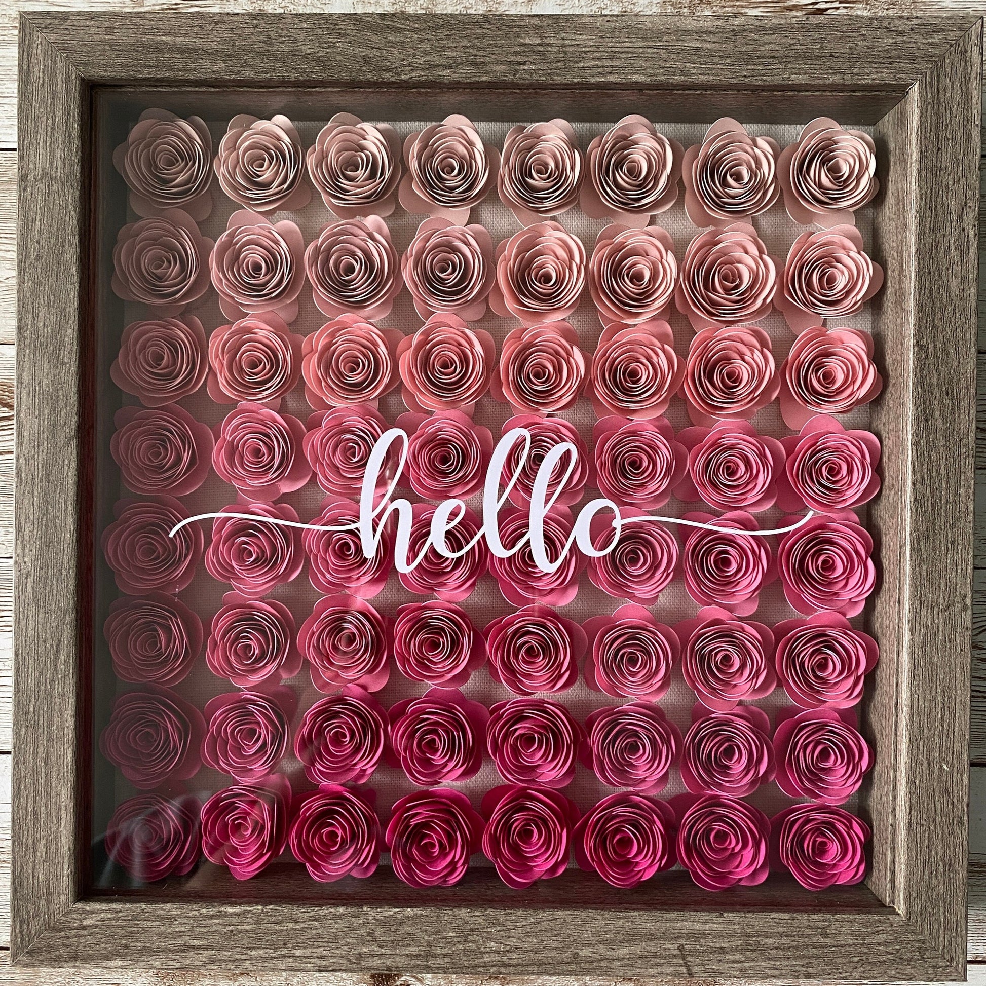 Rolled Paper Flower Shadow Box | 9x9" Wood Shadow Box | Wall Hanging | Paper Flower | Inspiring Quotes | Housewarming