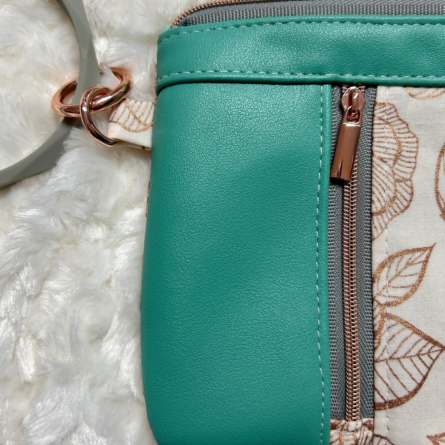 Rose Gold & Green Floral Zippered Wristlet