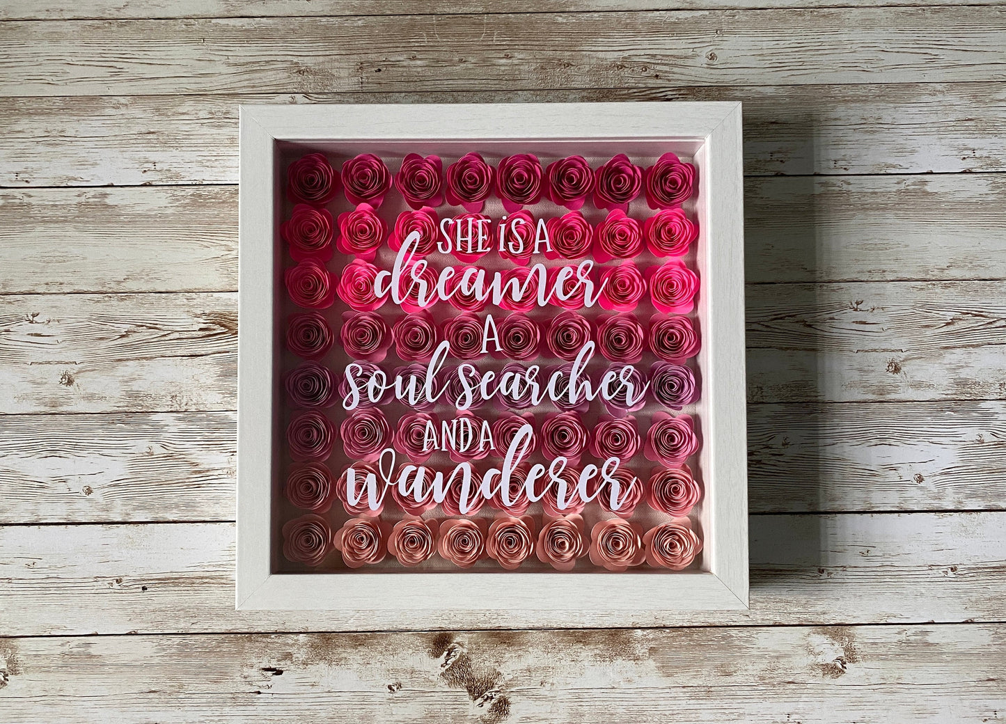 Paper Flower Shadow Box | 9x9" Wood Shadow Box | Wall Hanging | Table Top Decoration | Inspiring Quotes | Housewarming | Gift Idea