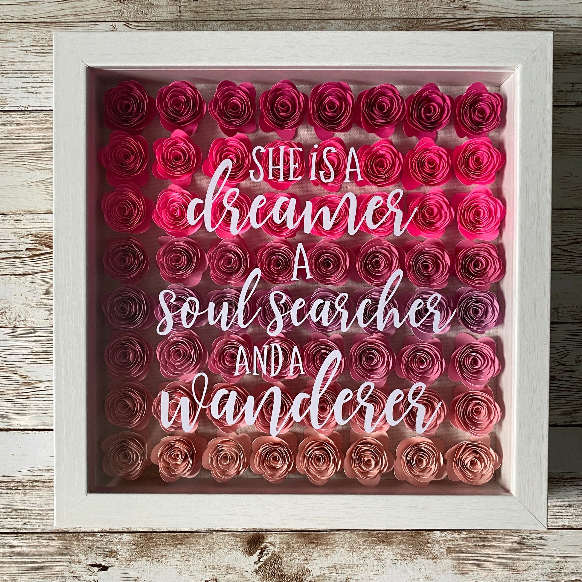 Paper Flower Shadow Box | 9x9" Wood Shadow Box | Wall Hanging | Table Top Decoration | Inspiring Quotes | Housewarming | Gift Idea