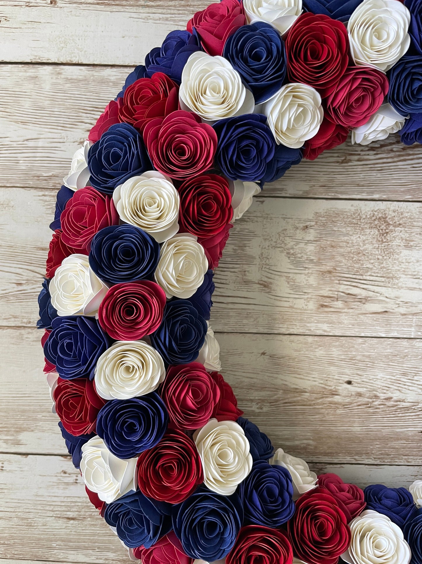 Patriotic Paper Flower Wreath | Red White & Blue Wreath | Americana Style | Door Hanger | Fourth of July | Independence Day | Rolled Flowers