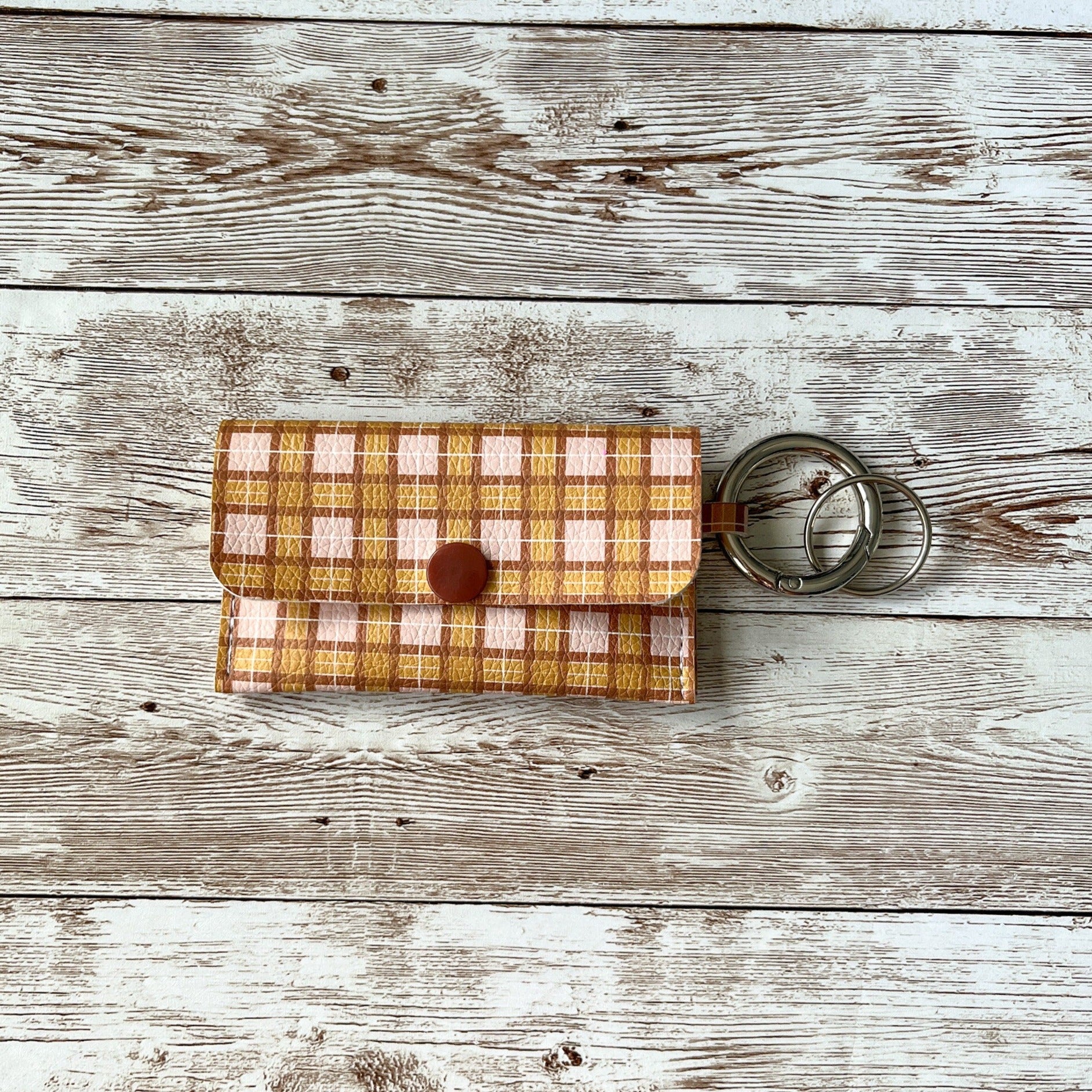 Honey Butter Tartan Three-Pocket Keychain Card Wallet