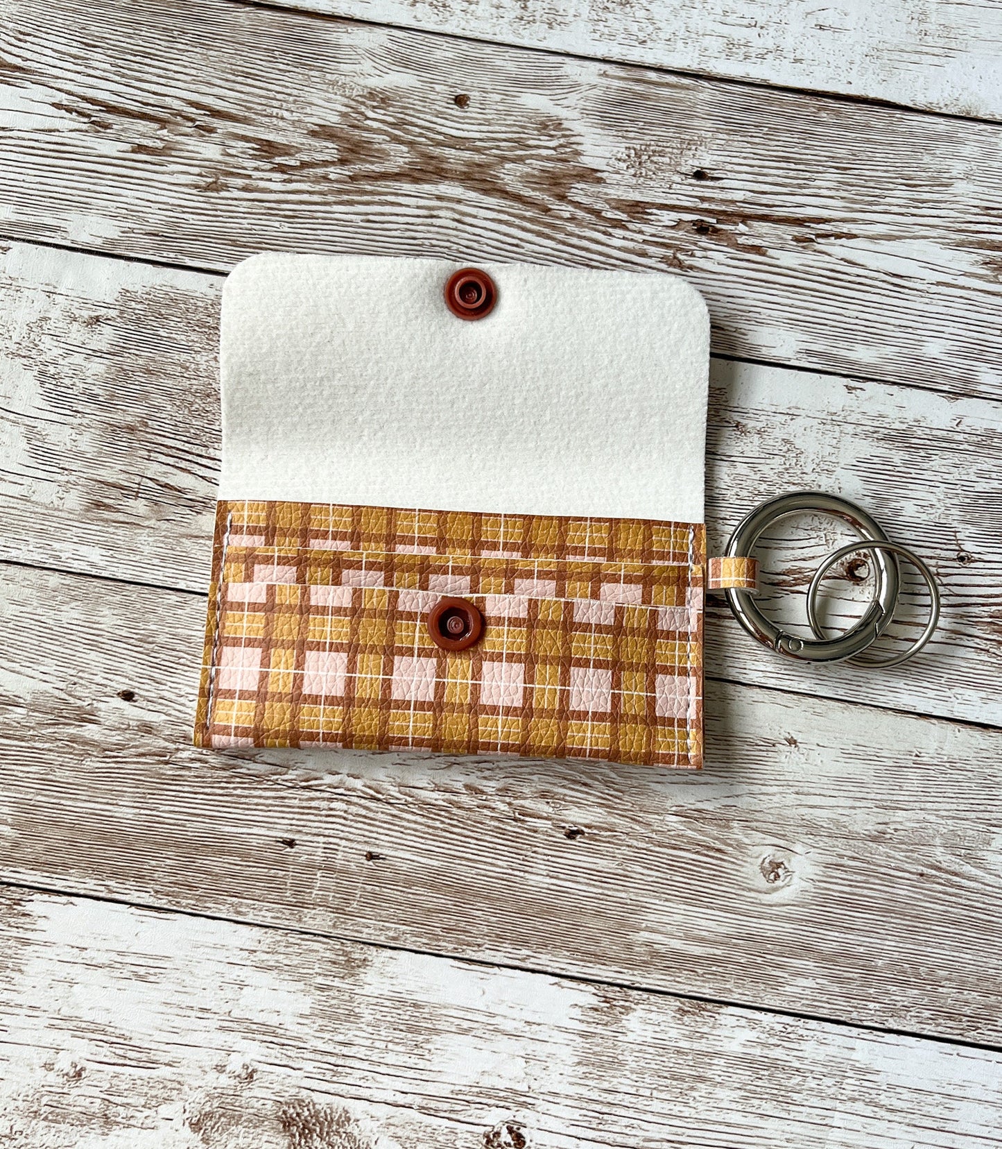 Honey Butter Tartan Three-Pocket Keychain Card Wallet