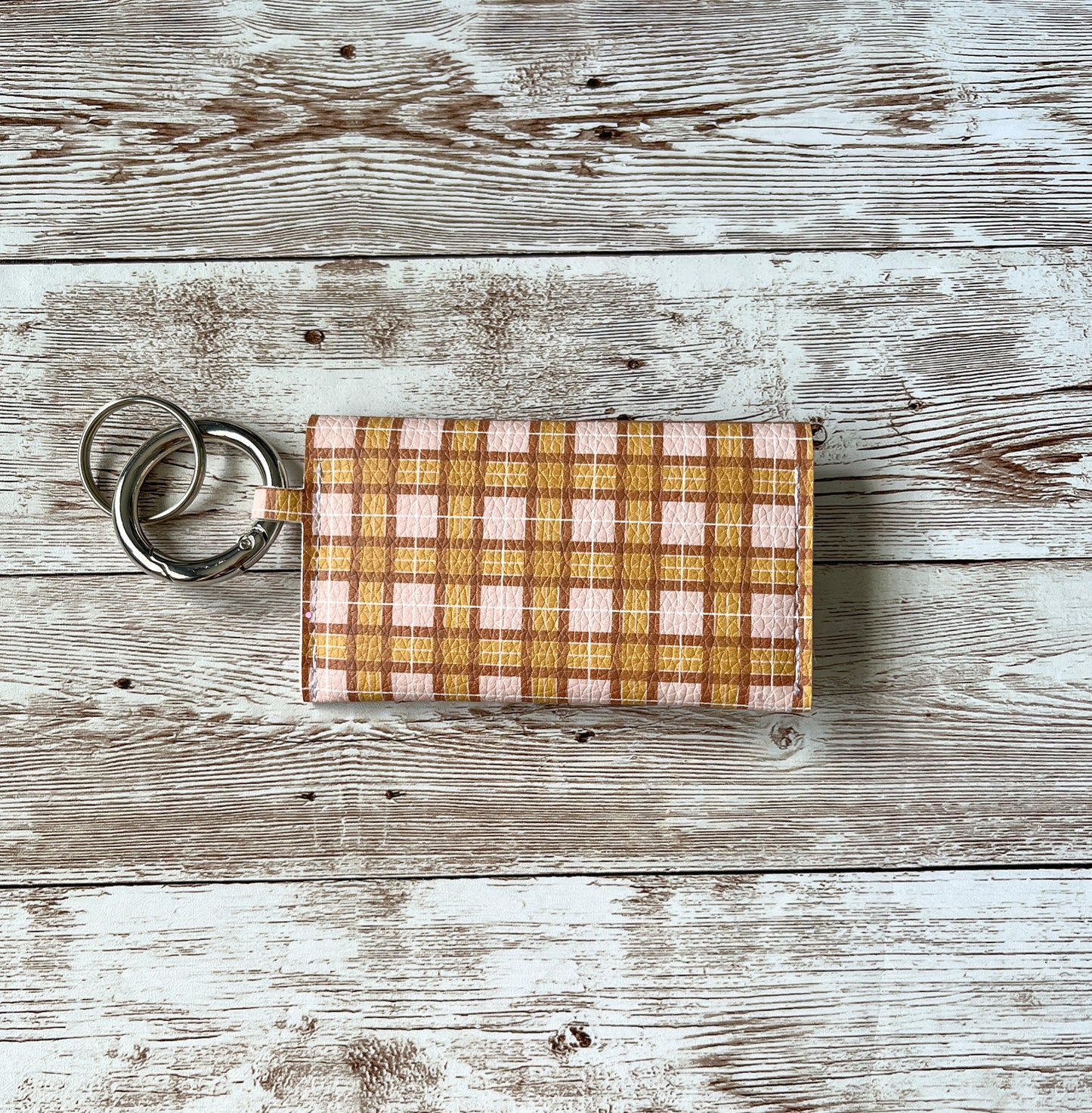 Honey Butter Tartan Three-Pocket Keychain Card Wallet