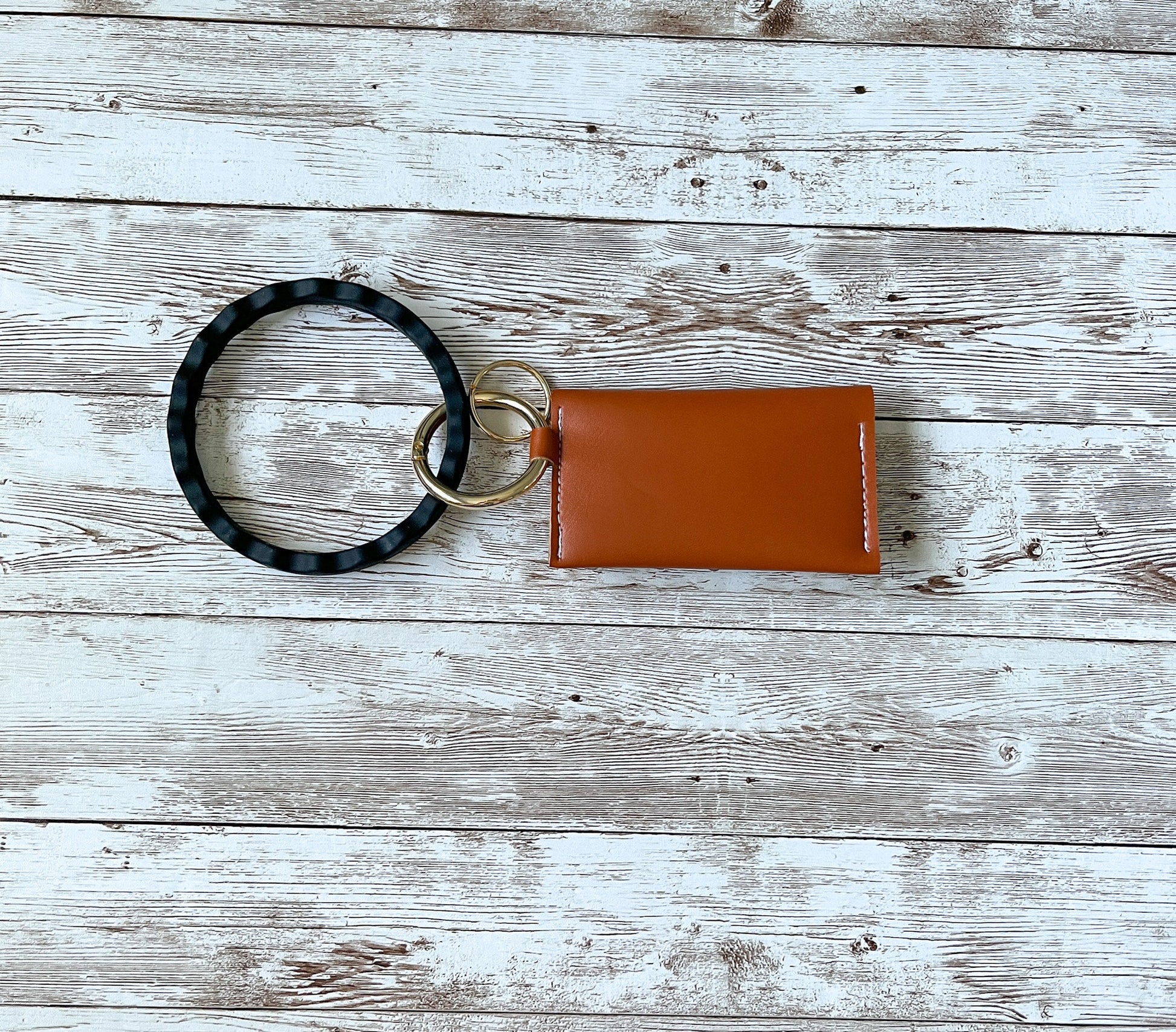 Ginger Faux Leather Three-Pocket Wallet Bangle Keychain