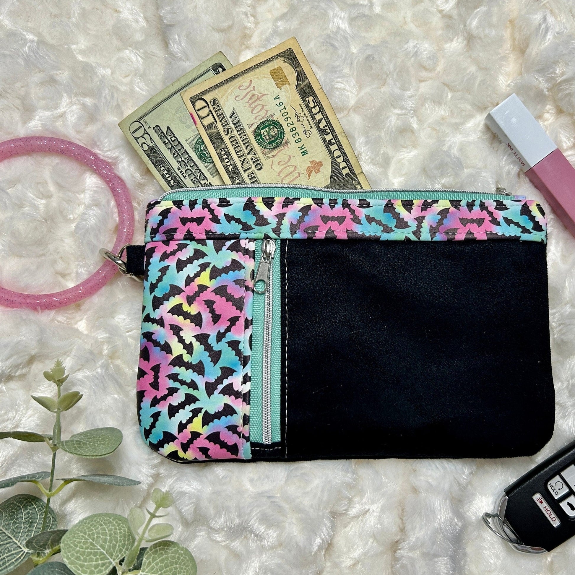 Rainbow Bats Zippered Wristlet