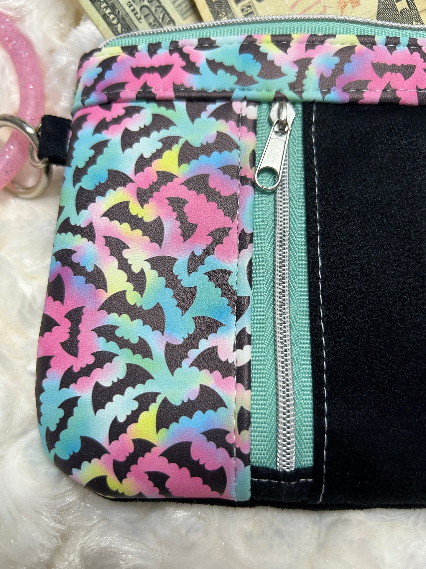 Rainbow Bats Zippered Wristlet