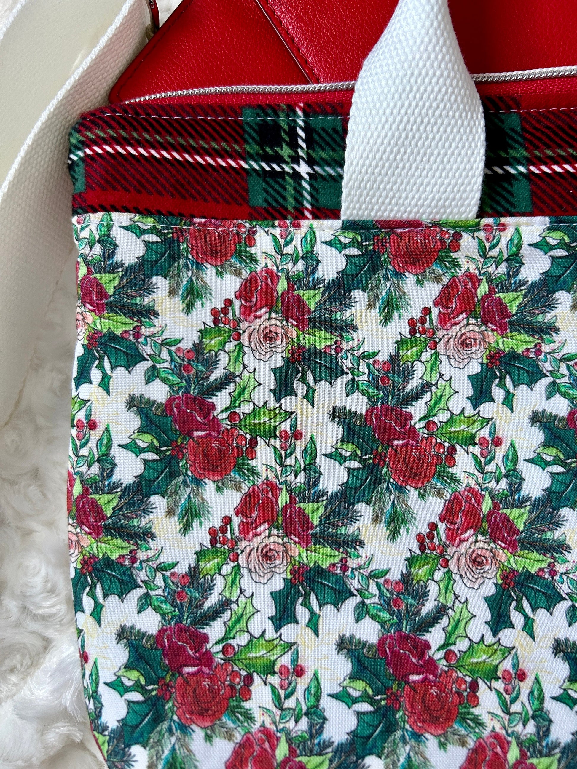 Holiday Crossbody Cotton and Flannel Purse | Christmas Crossbody | Holiday Floral and Plaid Bag | Christy Crossbody Bag