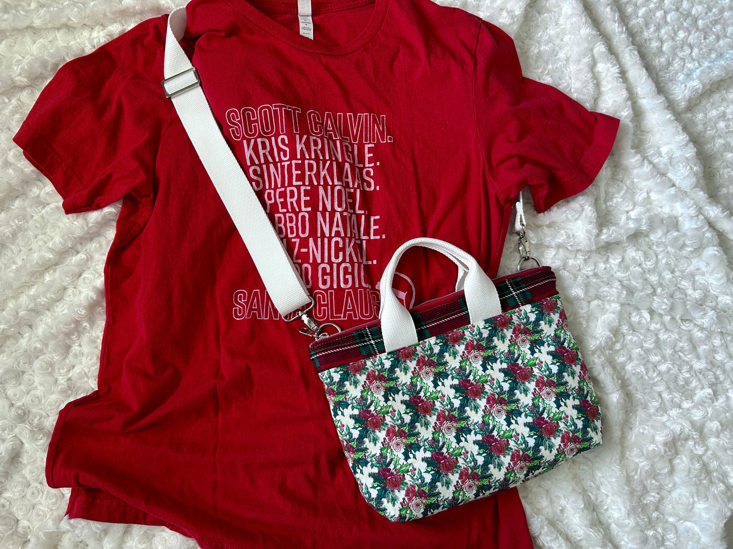 Holiday Crossbody Cotton and Flannel Purse | Christmas Crossbody | Holiday Floral and Plaid Bag | Christy Crossbody Bag