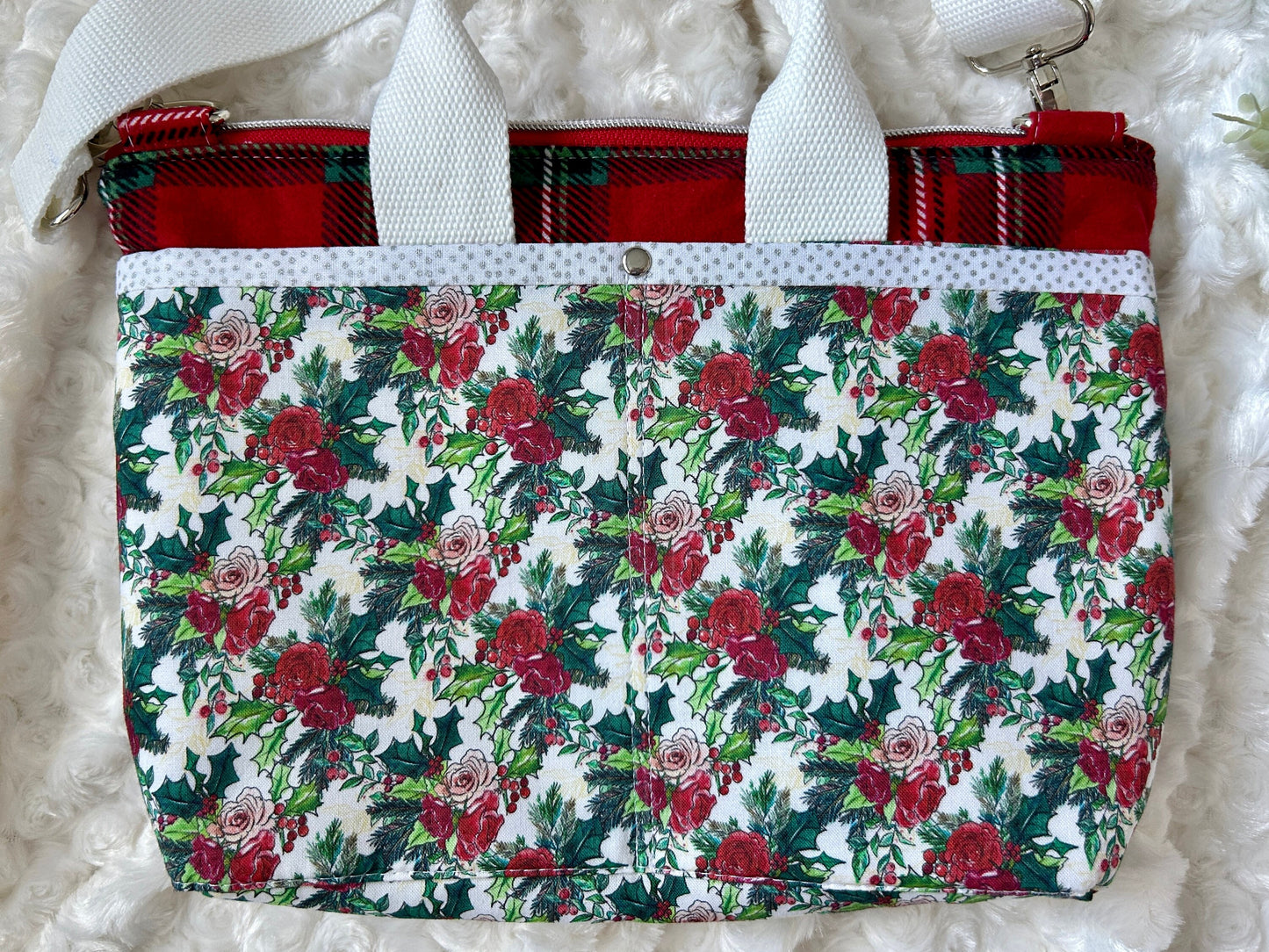 Holiday Crossbody Cotton and Flannel Purse | Christmas Crossbody | Holiday Floral and Plaid Bag | Christy Crossbody Bag