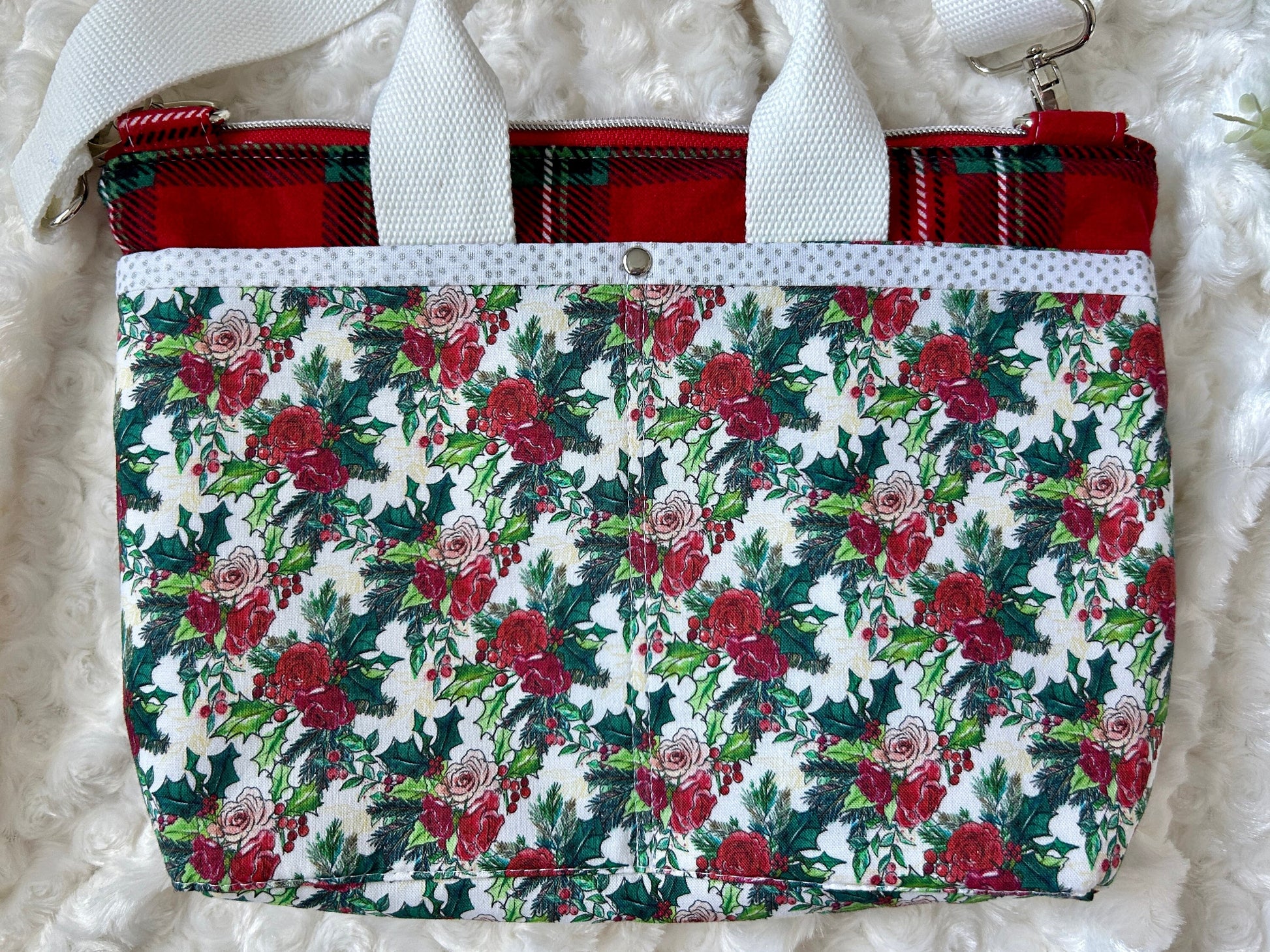 Holiday Crossbody Cotton and Flannel Purse | Christmas Crossbody | Holiday Floral and Plaid Bag | Christy Crossbody Bag